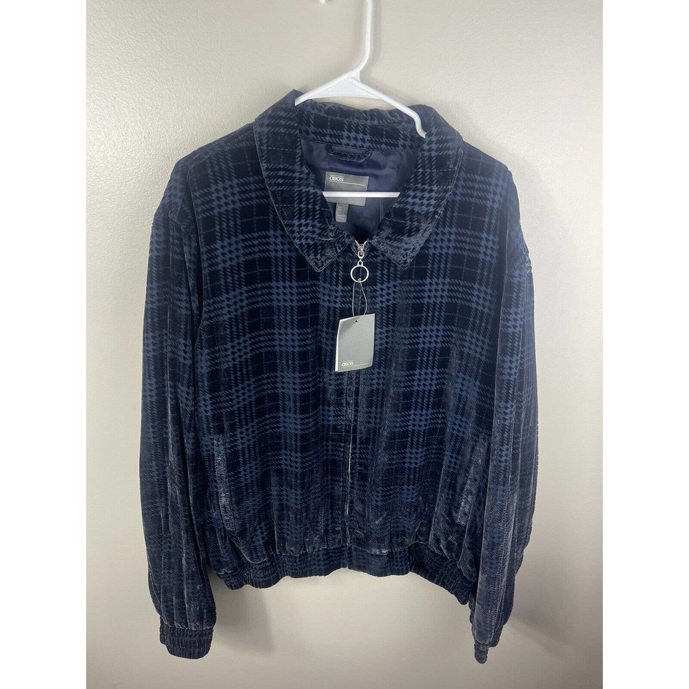 ASOS Mens Velvet Plaid Collared Zip Up Jacket Size 4XL NWT